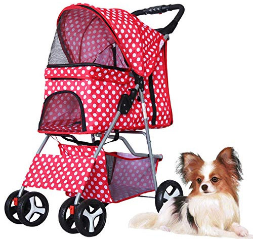 Hundewagen Hundebuggy Für Hunde Pet Stroller,Bis 15 Kg Mit 4 Rädern Und Stauraum,Klappfunktion Atmungsaktiver Tierwagen Regenschutz Zum Schieben Roadster,Pink(b)