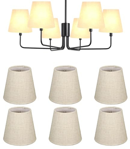 6 Stück Kleine Lampenschirme, Aufstecken E14 Aprikose Barrel Leinen Lampenschirm Modern Simple Clip on Stoff Lampshades für Kronleuchter Wandleuchte Tischlampe
