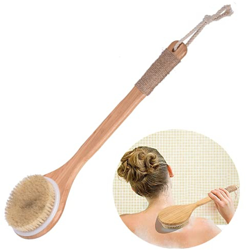 Körperbürste Rückenbürste Badebürste Naturschweinborsten, Bambus Naturborsten Peeling Naturborsten, Trockenbürste Rückenwäscher, Peelingbürste, verbessern Sie die Durchblutung und lymphatische