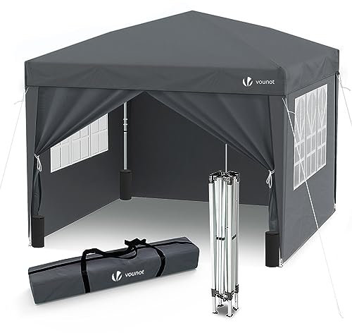VOUNOT® Gazebo 3x3m Pieghevole con 4 Parti Laterali, Gazebo da Giardino Tenda Padiglione Pop up con 4 Sacchi di Sabbia di Peso e Sacca di Trasporto, Colore Grigio