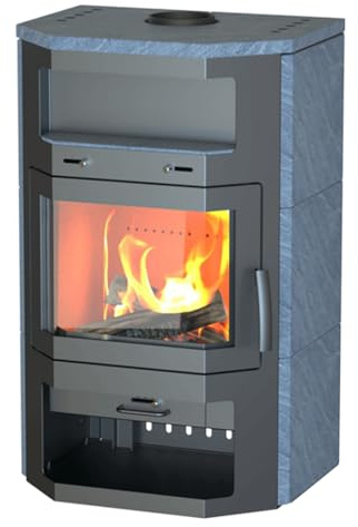 Kaminofen Bali Max – Kompaktes Design prismatische Sichtscheibe 8 kW Leistung BImSchV Stufe 2 Specksteinverkleidung 81% Wirkungsgrad