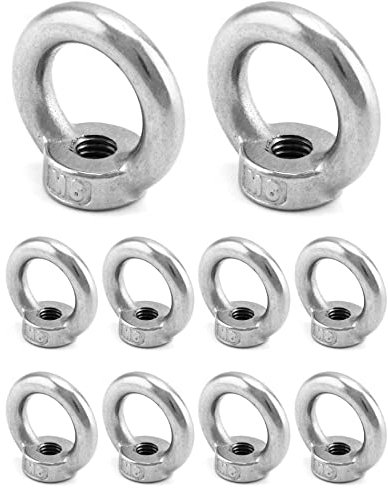 QWORK 10 Stück Ringmuttern M8, 304 Edelstahl, Ringösen M8, Ringschrauben, für Hebezubehör