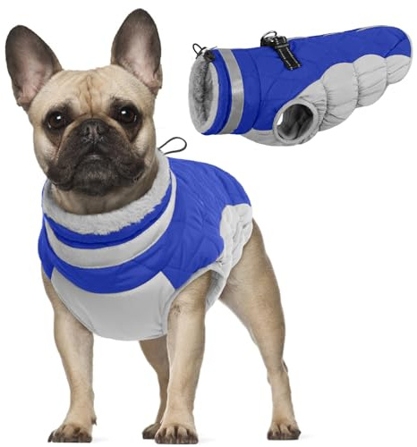Hundemantel für Kleine Hunde, Hundejacke Fleece Winterweste Hunde Warm Wintermantel Wasserdicht Hundeweste Reflektierender Wintermantel Chihuahua Hundepullover Französische Bulldogge(Blau, XS)