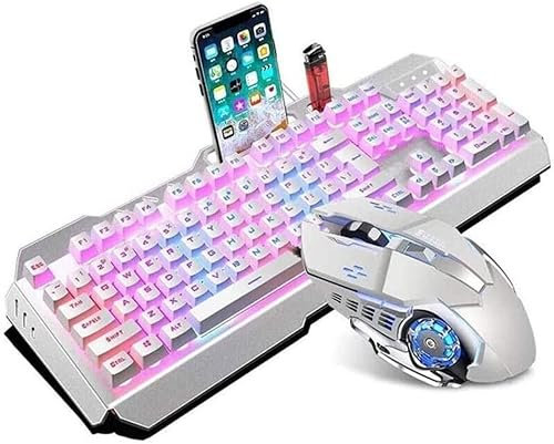 Corsehild Tastiera Meccanica e Combinazione di Mouse RGB Keys da Gioco 104, PORTATO Tastiera retroilluminata, cablata USB Tastiere for PC Desktop for Computer Gamer (Color : White)