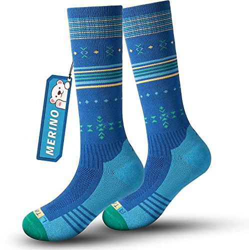 Chaussettes ski pour enfants, en laine merinos et alpaga mélangés garçons et filles OTC design épais rembourrées au genou, respirantes, à chaussettes thermiques pour les sports de plein air d'hiver