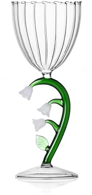 Ichendorf Milano Calice Optico, fleur blanche, collection botanique, 28 cl, verre borosilicate, fait à la main