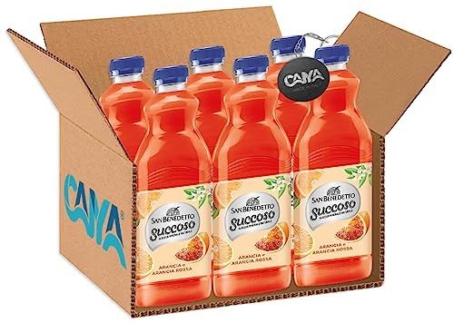 6X San Benedetto Succoso Arancia e Arancia Rossa Bevanda alla Frutta 1,5L [CAIYA® BOX da 6 Bottiglie]