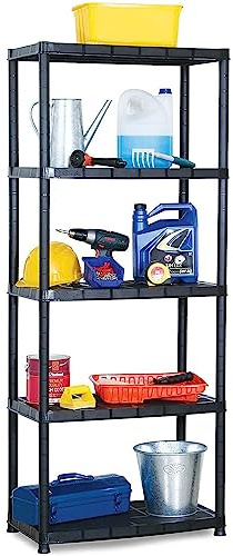 Extra Large Strong Black Compact Plastic Storage Shelving Unit 4 Tier & 5 Tier For Home Garage Office Shelving Shelves Racking Warehouse Shed Rack (5 Tier)