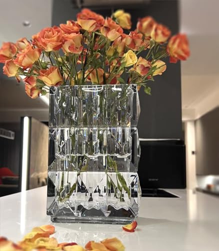 Glass Vase for Flowers - Crystal Clear Book Large Flower Vases | Modern Personalised Ornaments for Living Room Dining Bedroom Home Decor Accessories, Birthday Gifts for Women