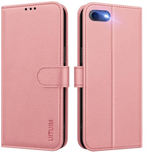 UITUIM Handyhülle für iPhone SE 2022 / SE 2020 / iPhone 8/7/6/6S,Rosa | Klapphülle Leder Hülle Klappbar Flip Case Cover mit Magnet Kartenfach Geldbörse Ständer Tasche Etui Schutzhülle Handytasche
