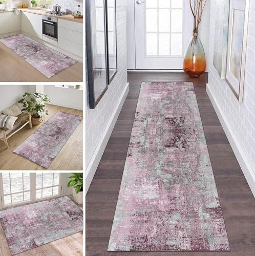 ZDYHMrj Läufer Teppich Lang Flur rutschfest Waschbar Küche Korridor Teppichläufer Rosa 60X120CM Lange Teppichmatten Küchenläufer Wohnzimmer Kinderzimmer Anpassbare Küchenteppich Meterware