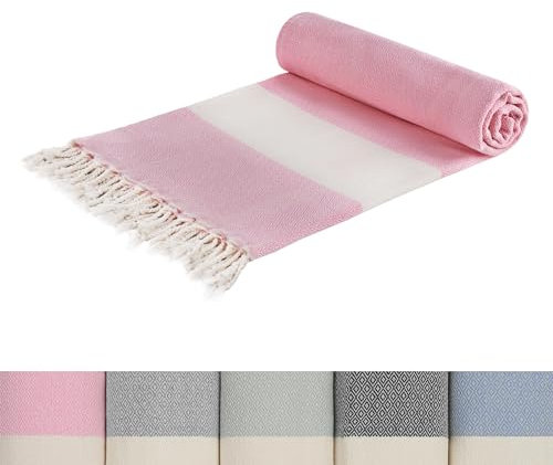 Edel Living hamamtuch Strandtuch aus 100% Baumwolle Kompakt & Leicht - Ultra saugfähig und schnell trocknend - Ideal als, handtücher, duschtücher, Saunatuch, Badetuch 95 x 200 cm (Pink, 95 x 200)