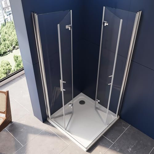 LUXESPIRE Duschkabine 90x90cm Eckeinstieg mit 180° faltbarer Tür Duschtür Falttür Duschabtrennung Duschwand 6mm ESG Sicherheitsglas Höhe 195cm