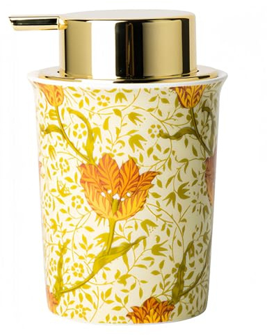 Dowbom Dispenser di sapone in schiuma in ceramica, dispenser di sapone in schiuma con pompa dorata, dispenser di schiuma manuale (giallo, 10 once), BL-ZYQ-035