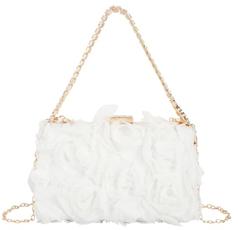 MilyaDE Damen Clutch Blumen Elegante Brauttasche Hochzeit Party Kleidertasche Abendtasche Handtasche mit Kette Kiss Lock