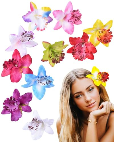 Zeayebsr 10pcs Horquillas para el pelo de flores hawaianas, horquillas de espuma de hibisco de plumeria para mujer, pinzas de flores artificiales de para verano, playa, vacaciones, decoración de novia