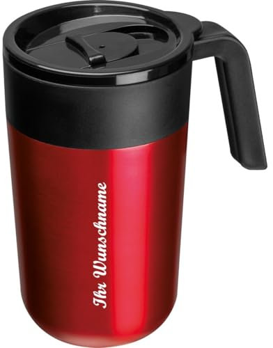 Doppelwandiger Trinkbecher aus Edelstahl mit Namensgravur - 400ml - Farbe: rot