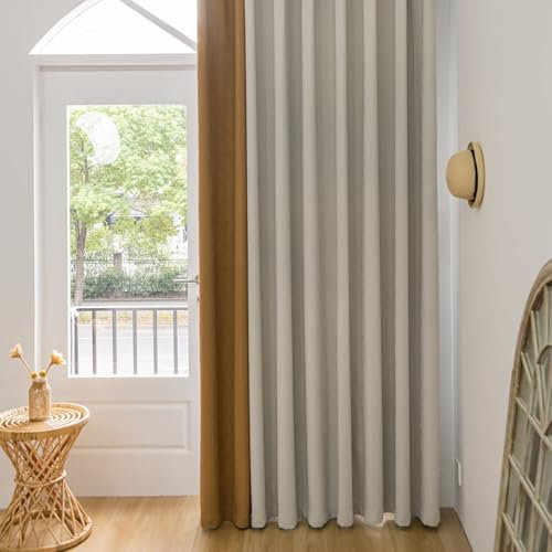 Homxi Vorhang Blickdicht Wohnzimmer 2er Set,2 x 96W x 214H cm,Vorhänge Wärmeisolierend Weiß Braun Spleißen Einfarbig Vorhänge Ösen