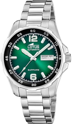 LOTUS Reloj Automático Hombre de Acero Inoxidable 316l Plateado Reloj Analógico Hombre - Calendario - Cristal Zafiro de Alta Resistencia - Resistente al Agua 10 ATM 18997/3