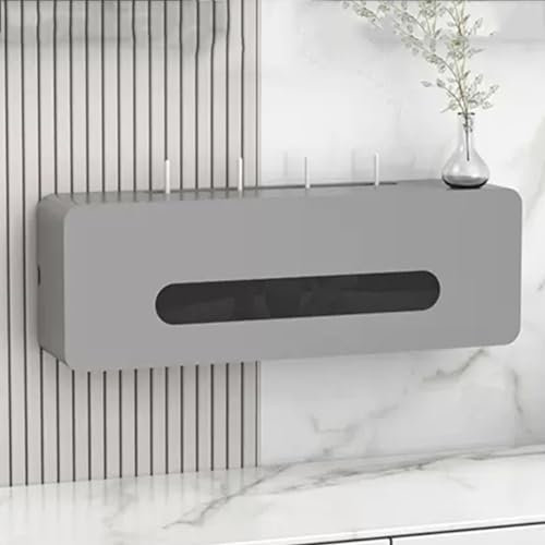 Solid Wood Wall Mounted Wireless Router Shelf Storage Box WiFi Router Organizer and Cord Management Container Wall Mount Router Holder for Home and Office (Gray 70x20x13cm)