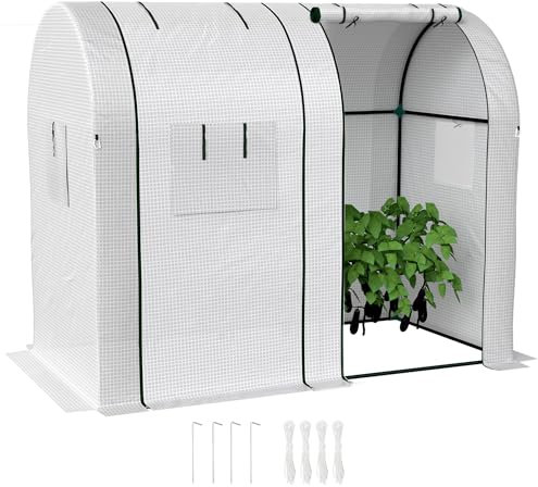 Outsunny Serra da giardino 1,8 m² serra per pomodori dim. 1,85L x 0,9l x 1,5H m 2 porte con cerniera avvolgibili 4 finestre avvolgibili acciaio PE ad alta densità 135 g/m² anti-UV bianco