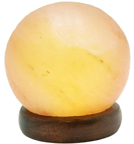 Tischleuchte Salzkristall Salzkristalllampe Holzsockel Tischlampe Holz Salzstein Dekoleuchte, USB, LED 5W, DxH 8,9x10,2 cm