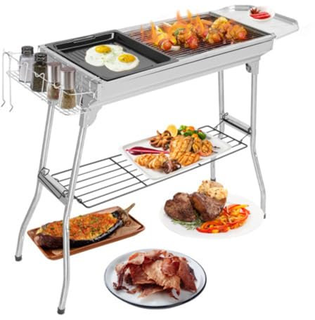 TactFire Holzkohlegrill, Camping Grill,Klappgrill aus Edelstahl, 100x31x71cm(XXL), Tragbare Barbecues, Komplettes Zubehör, Außen, Terrasse, Camping, Grillparty, für 5-10 Personen