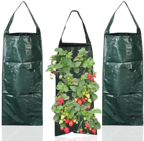 PHMING 3 Stück Pflanzbeutel, Pflanzsack mit 10 Löchern | Atmungsaktiv Pflanztaschen für Draußen, Vertikal Hängend Pflanzsäcke für Erdbeeren, Tomaten, Gemüsepflanzen