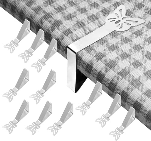 FRUHLING 12 pinzas para manteles, de acero inoxidable, para exteriores, plateadas, para mesa de jardín, restaurante, mesa de comedor, etc