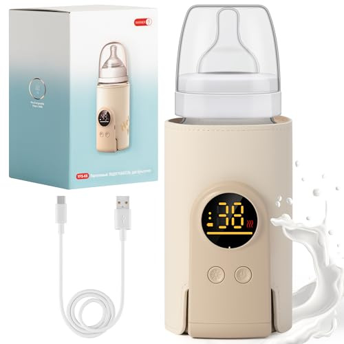 TirEurt Portable Bottle Warmer Baby Milk 6-Speed Adjustable Bottle Heater Insulation Accurate Temperature with Night Atmosphere Light Cordless Food Warmer