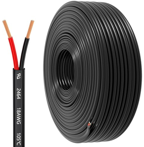 18 Gauge 2 Conductor Electrical Wire, 18 AWG 0.82mm² Wire PVC Cord, 12V/24V DC Low Voltage/Copper-clad Aluminum(CCA) Flexible/2 Wire for Automotive LED Strips Lamp Lighting Marine (18AWG, 5M)