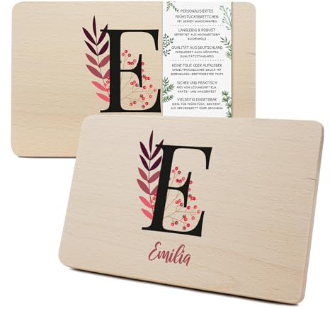 Yabaduu individuelles Holzbrettchen Frühstücksbrettchen 23,5x15cm mit Wunschname und Buchstaben für Kinder personalisiertes Schneidebrett aus Holz als Geschenk zum Geburtstag (02 Blätter)