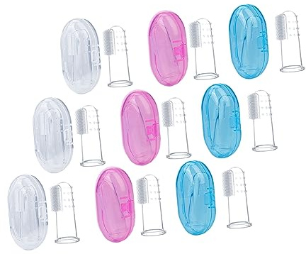 HAKIDZEL 9Pcs Silicone Finger Toothbrush with Storage Boxes for Oral Care Easy Clean Teething Brush for Newborns Years Compact Travel Friendly