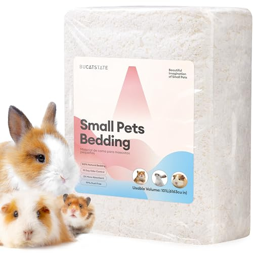 BUCATSTATE Litières pour Hamsters 101L, Super Absorbante & 99,9% sans Petit Animal Papier Poussière pour Souris, Rats, Rongeurs, Cochon d'Inde, Chinchilla