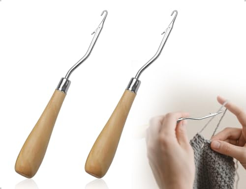 AOYEGIC 2 Stück Häkelnadel Holzgriff,Gebogene Häkelnadeln,Knüpfhaken Holz,Haarstrickwerkzeug,Einfache Bedienung Knüpfhaken für Perückenzöpfe,Dreadlocks,Teppich,Decke