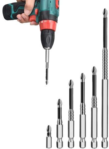 Punte magnetiche per trapano – 6 inserti per avvitatore elettrico antiscivolo | Punte magnetiche antiurto per lavori di costruzione, lavori in legno, installazione sanitaria, riparazione di mobili