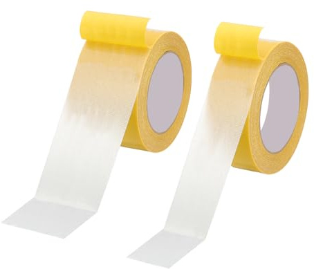 PATIKIL 2 Roll Fabric Tape, Carpet Tape Double Sided Heavy Duty Sticky Mesh Tapes 32.8ft for Carpet Floor Wall Photo DIY Crafts Clothes Pasting Mounting, Yellow, 24mm 50mm