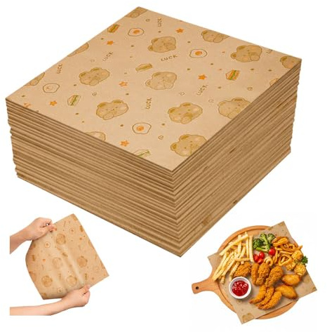 HMCEY Lot de 100 Papier Emballage Alimentaire 25 X 25 CM,Papier Sulfurisé,Papiers Ingraissable Alimentaire,Papiers Journal Wrap Buffet pour Boucher, Cuisson, Sandwich, Hamburger, Frites, Pâtisserie