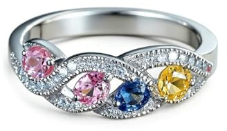 Ayoiow Eheringe Hochzeit für Damen, Rosa Quarz Topas Citrin und Moissanit Bunt und Verdreht Unendlichkeit Vorsteckring Platin für Sie, Platin 950 Größe 51 (16.2)