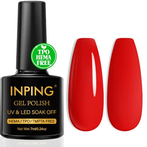 INPING Semi-Permanent Lack, TPO-Free HEMA-FREE, röd Valentinstag jul semi permanent UV-gel, soak off UV/LED nagellack för nybörjare DIY presenter nagelkonst, 7 ml
