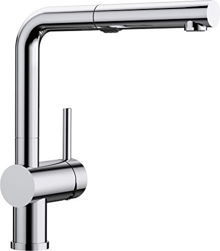 BLANCO LINUS-S Vario | Küchenarmatur in chrom | Hochdruck | Mit herausziehbarem Schlauch | Wechsel von Klarstrahl in Brausestrahl | Rückflussverhinderer | Gesicherte Wasserqualität & wassersparend