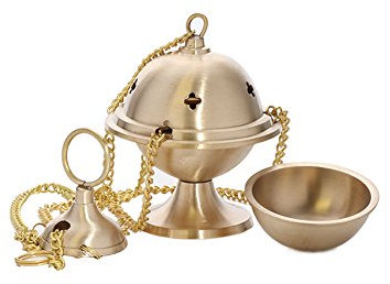 NKlaus Weihrauchschwenker mit Kette Messing Handarbeit Räuchergefäß für Weihrauch Räuchwerkbetriebsart Räucherkohle auf Sand Gold matt 1545