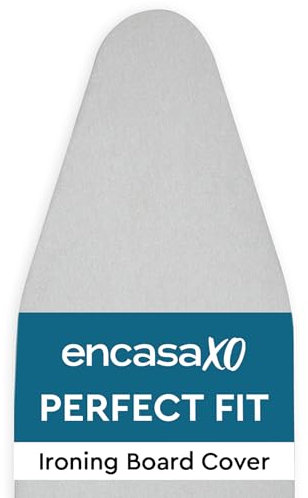 Encasa XO Ironing Board Covers and Pad125x46 cm - Metallised 'Silver Super Luxury' with Foam & Felt Pad, Fits Wide Iron Boards - Heat Reflective, Scorch Resistant, Bungee Elasticated, 3 Fasteners