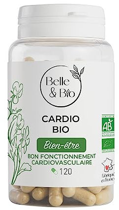 ACTION CARDIOVASCULAIRE & CHOLESTÉROL - CARDIO BIO - Ail, Aubépine, Olivier, Reine des Près Bio certifiés Ecocert - 120 gélules - Pilulier - Fabriqué en France