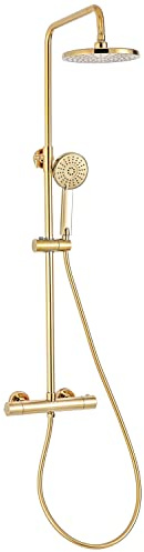 SCHWÄNLEIN Anti-Kalk Duschsystem mit Thermostat Regendusche Duschset Duscharmatur Duschsäule messing Gold