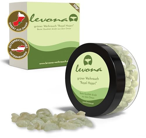 Levona Weihrauch 50g Grün - Naturreines Räucherwerk Boswellia Sacra zum Räuchern - Grüner Royal Hojari aus Oman für Räucherstövchen - Frankincense Räucherharz Luban