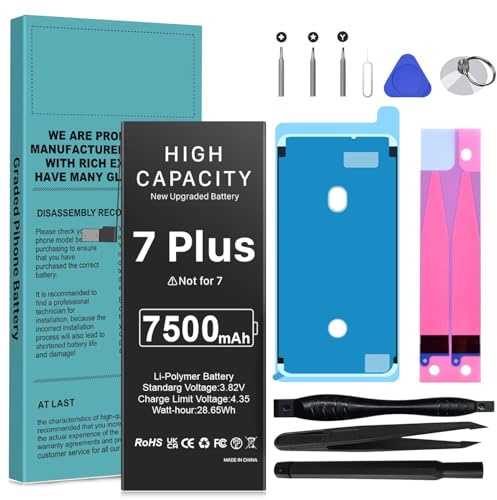 Akku für iPhone 7 Plus, LCLEBM [7500mAh] Ersatzakku für iPhone 7 Plus Höherer Kapazität Lithium-ion Polymer Kompatibel Mit iPhone 7 Plus A1661, A1784, A1785 mit Ersatz Werkzeugsatz