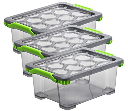 Rotho Evo Total Protection 3er-Set Aufbewahrungsbox 11l mit Deckel, lebensmittelechter Kunststoff (PP) BPA-frei, anthrazit/transparent, (39,3 x 28,3 x 16,0 cm), 3 x 16 cm, 3 | Aufbewahrungsboxen, 3er-Set mit Deckeln, je 11 L, lebensmittelechter PP-Kunststoff, anthrazit/transparent, 16 cm hoch