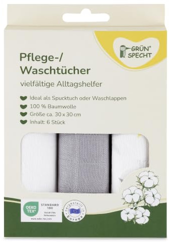 GRÜNSPECHT Pflege-/ Waschtücher 30 x 30 cm, Taupe, 100% Baumwolle | Pflege-/Waschtücher 30 x 30 cm, Taupe, 100% Baumwolle, Spucktuch oder Waschlappen, zweilagiger Mull, OEKO-TEX, 6 Stück