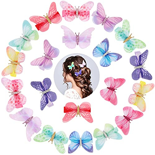 Geosar 20 Stücke Schmetterling Haarspangen Kinder Klein Schmetterling Haarklammer Klipser Bunt Glitzer Haarspangen Mädchen Damen für Fasching Karneval